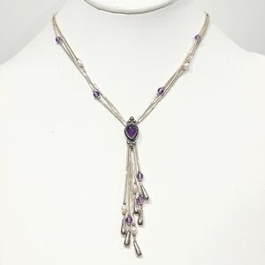 Amethyst Sterling Silver Vintage Liquid Silver Lariat Y Necklace Quac Signed QT